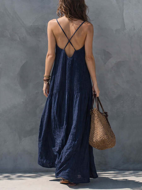 Abito Maxi Boho Patchwork in Cotone e Lino