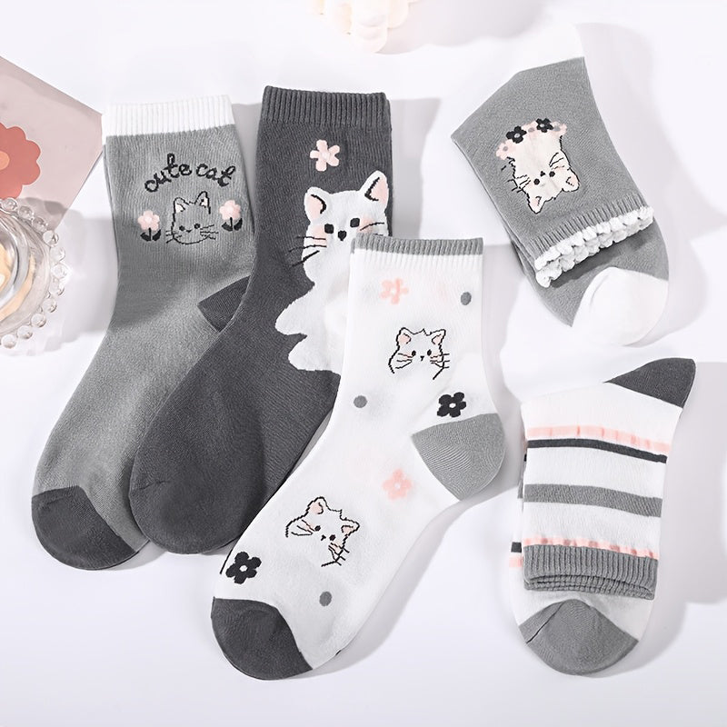 Packung Mit 5 Paar Socken Mit Katzenmuster