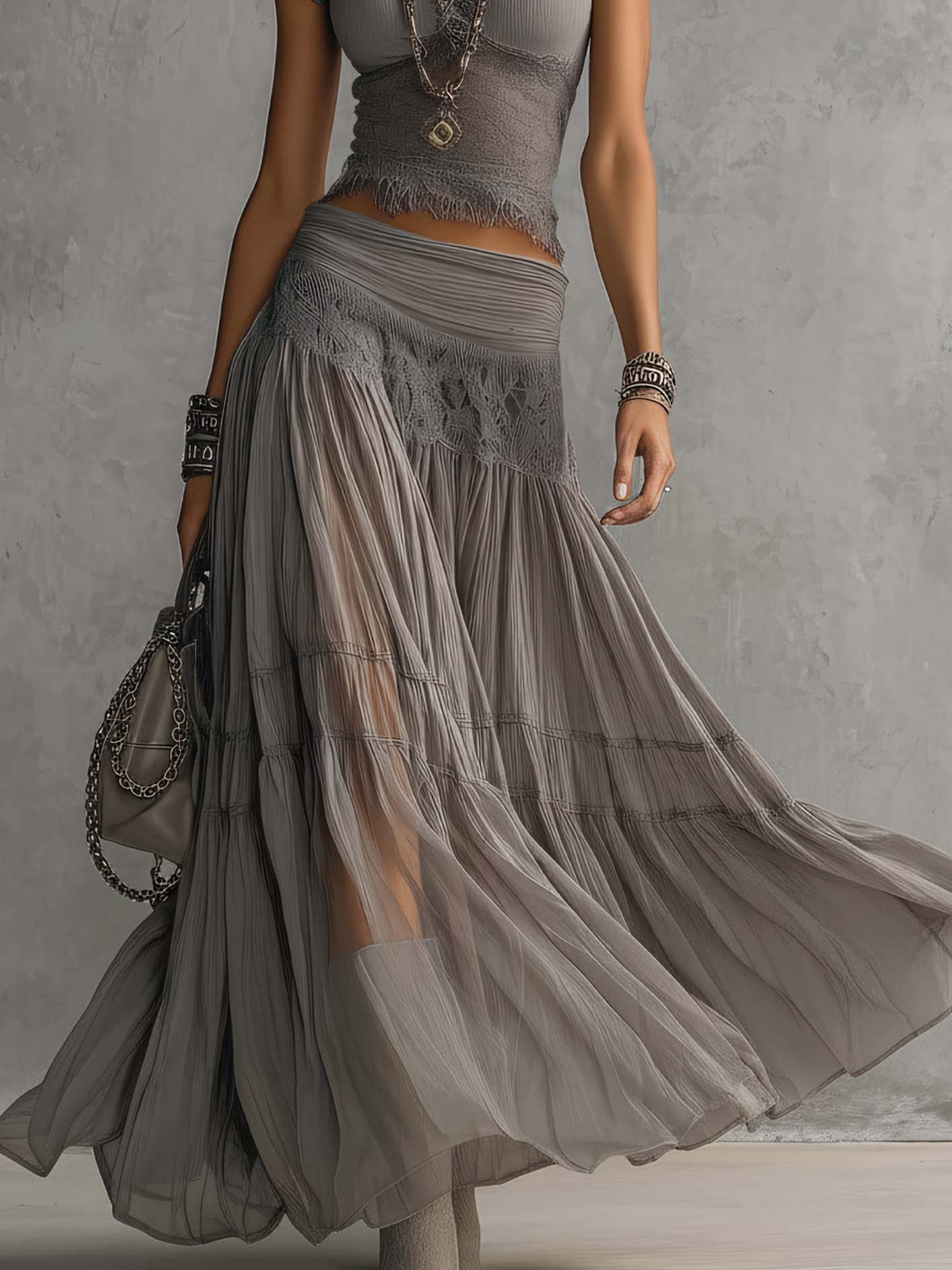 Elena | Set con top in pizzo e gonna maxi plissettata