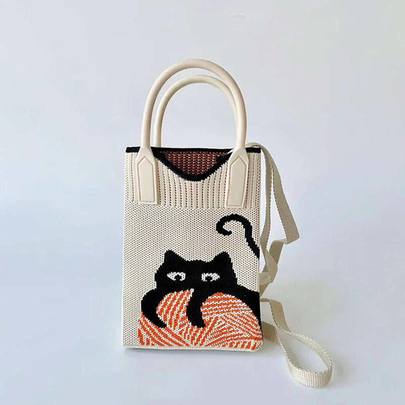Gestrickte Tasche Mit Cartoon-Katze