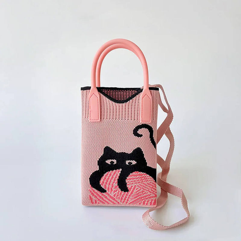 Gestrickte Tasche Mit Cartoon-Katze