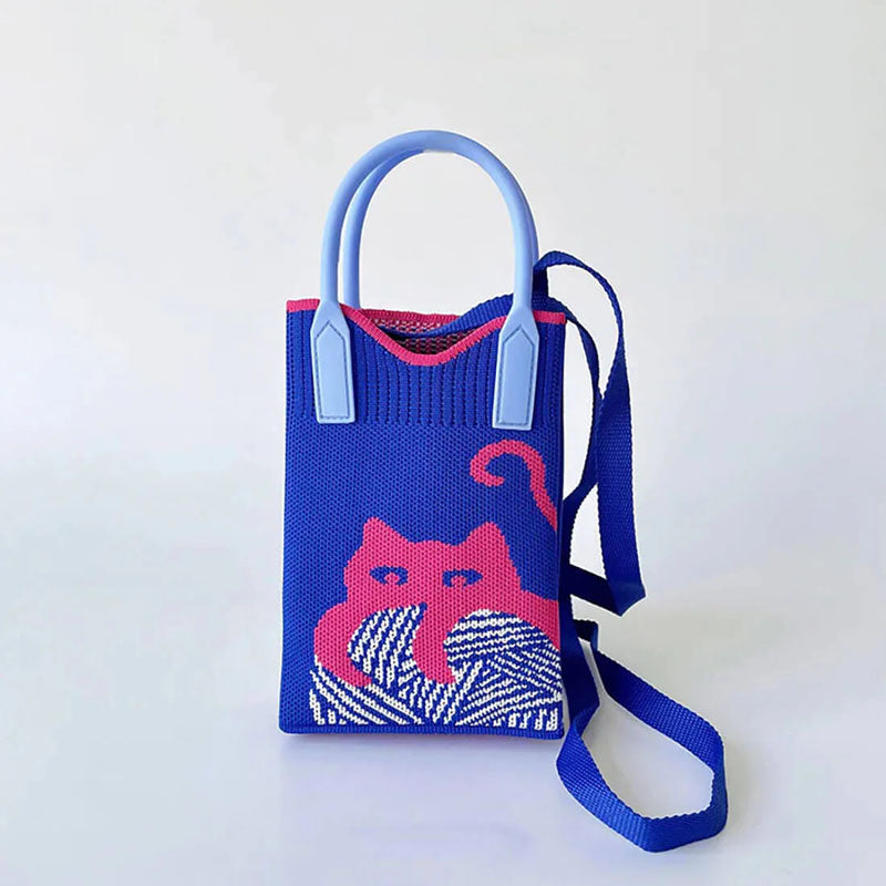 Gestrickte Tasche Mit Cartoon-Katze