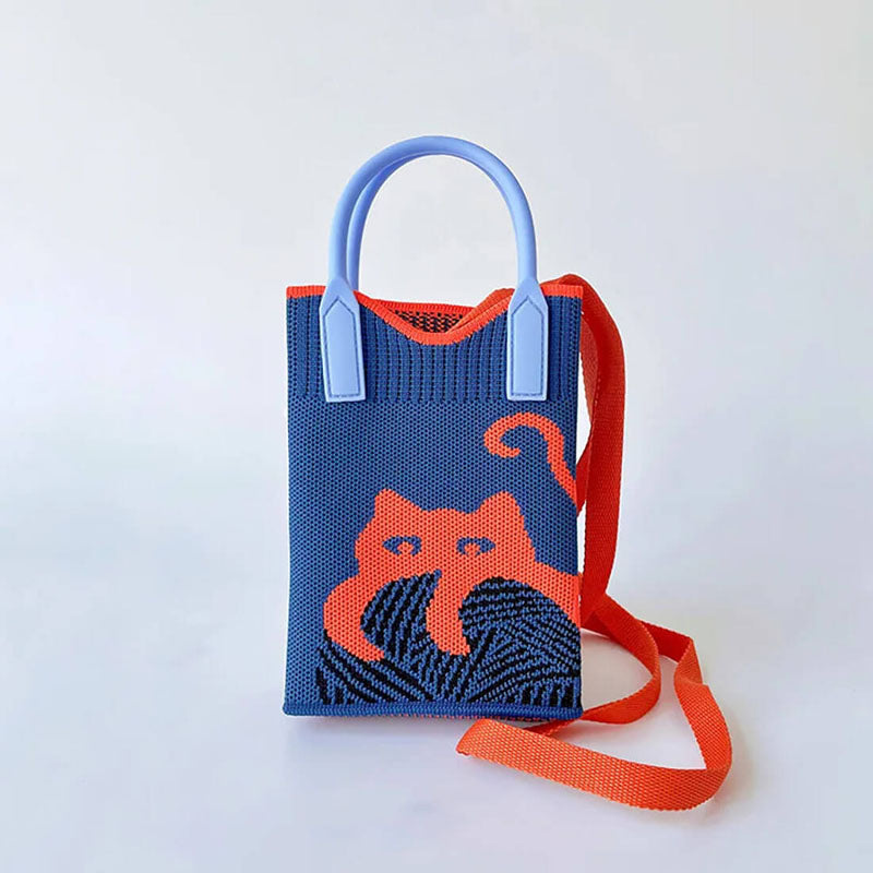 Gestrickte Tasche Mit Cartoon-Katze