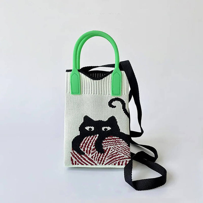 Gestrickte Tasche Mit Cartoon-Katze