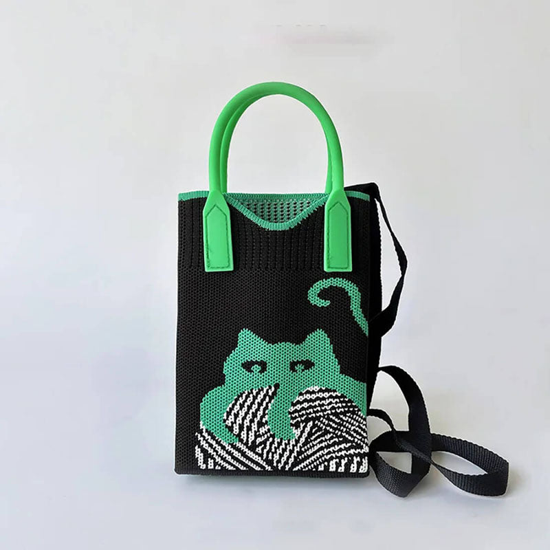 Gestrickte Tasche Mit Cartoon-Katze