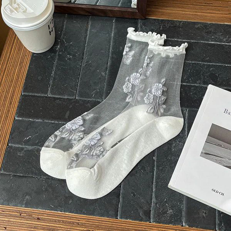 Atmungsaktive Socken Mit Blumenstickerei