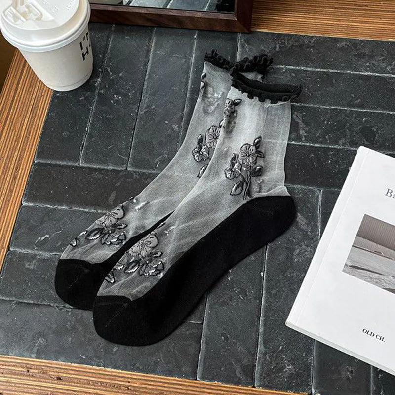 Atmungsaktive Socken Mit Blumenstickerei