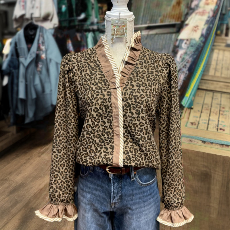 Vintage Bluse Mit Leopardenmuster