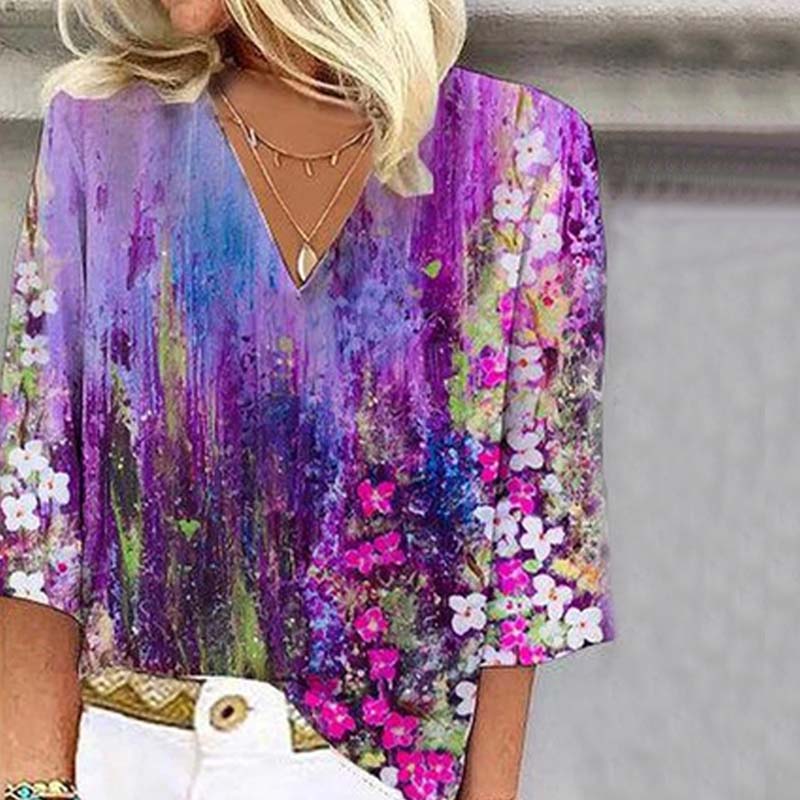 Vintage-Bluse Mit Blumendruck