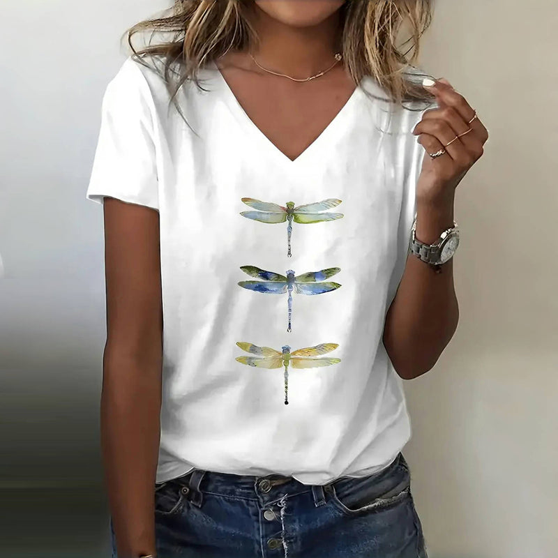 Lässiges T-Shirt Mit Libellen-Print