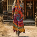 【Lange Ärmel】Vintage-Kleid In Bunten Farben