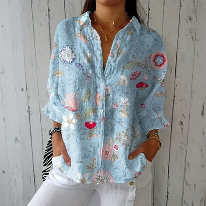 Vintage-Bluse Mit Blumendruck