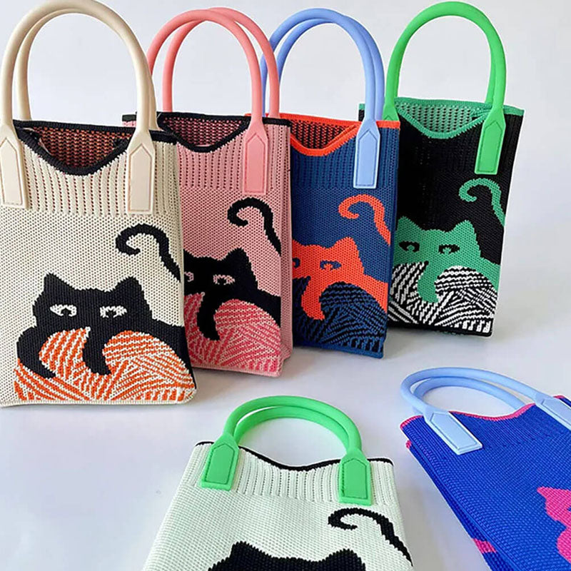 Gestrickte Tasche Mit Cartoon-Katze