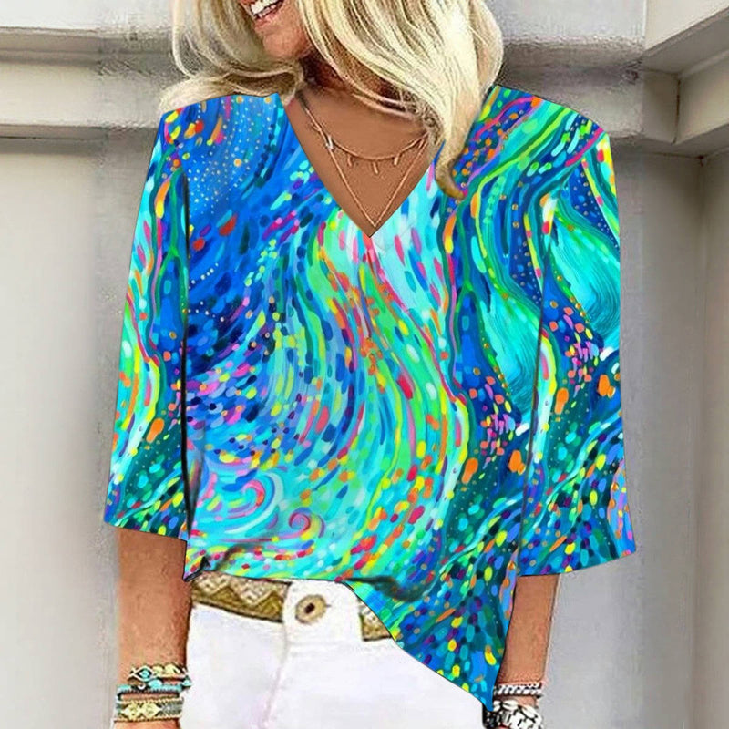 Bunte Bluse Mit Abstraktem Print