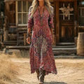 【Lange Ärmel】Vintage-Kleid Im Ethnischen Stil