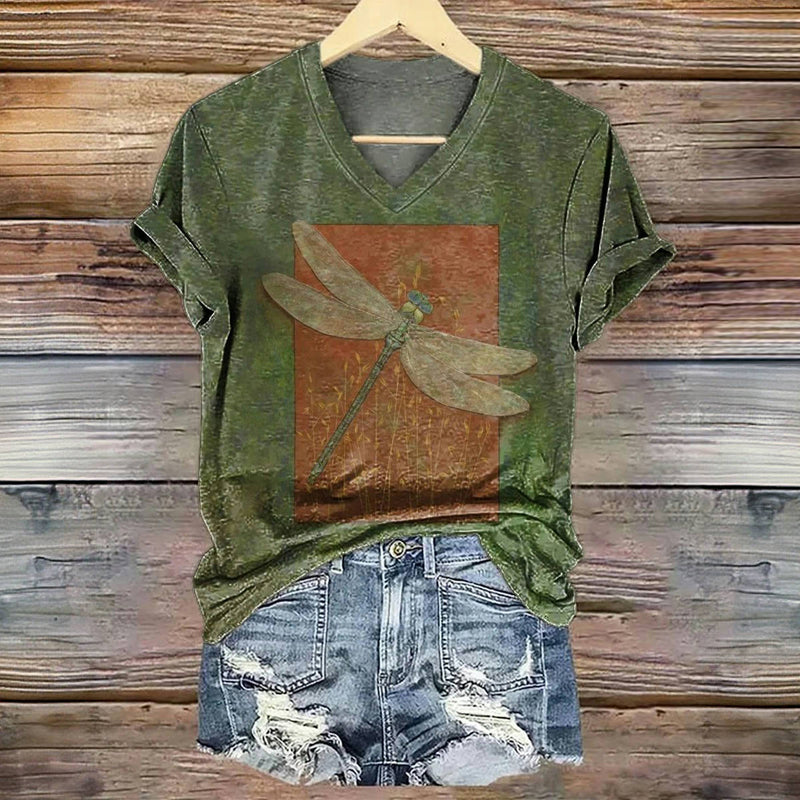 Vintage-T-Shirt Mit Libellen-Print