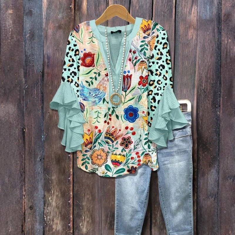 Vintage-Bluse Mit Blumendruck