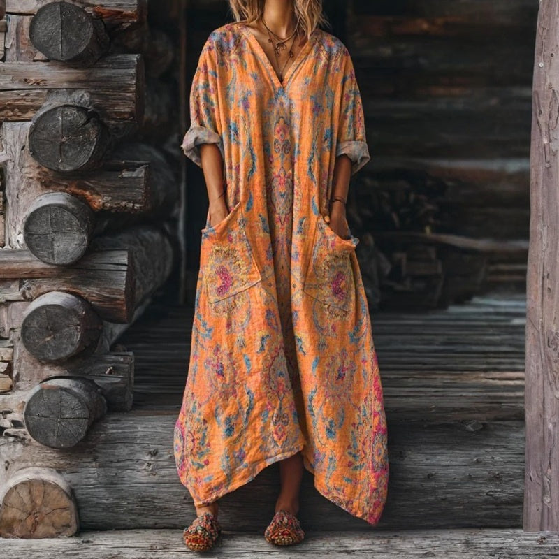 Vintage-Kleid Mit Ethnischem Print