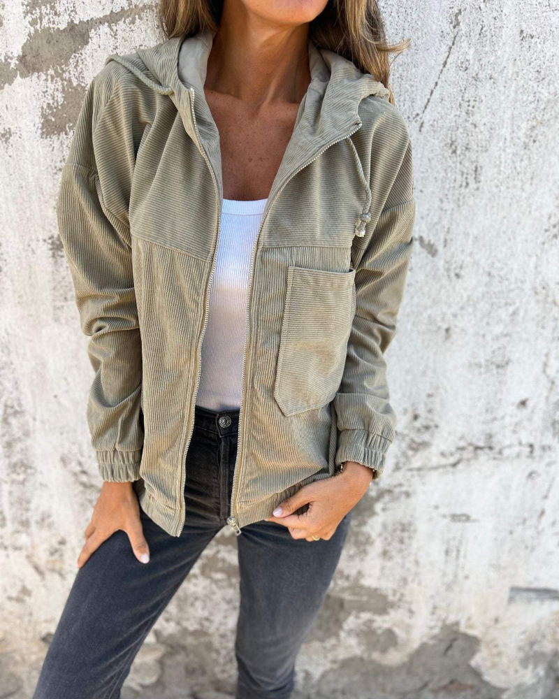 Ella | Giacca con cappuccio in velluto a coste con zip