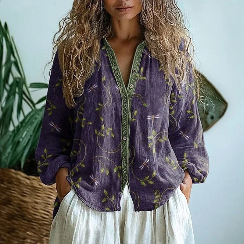 Vintage-Bluse Mit Blätter-Print