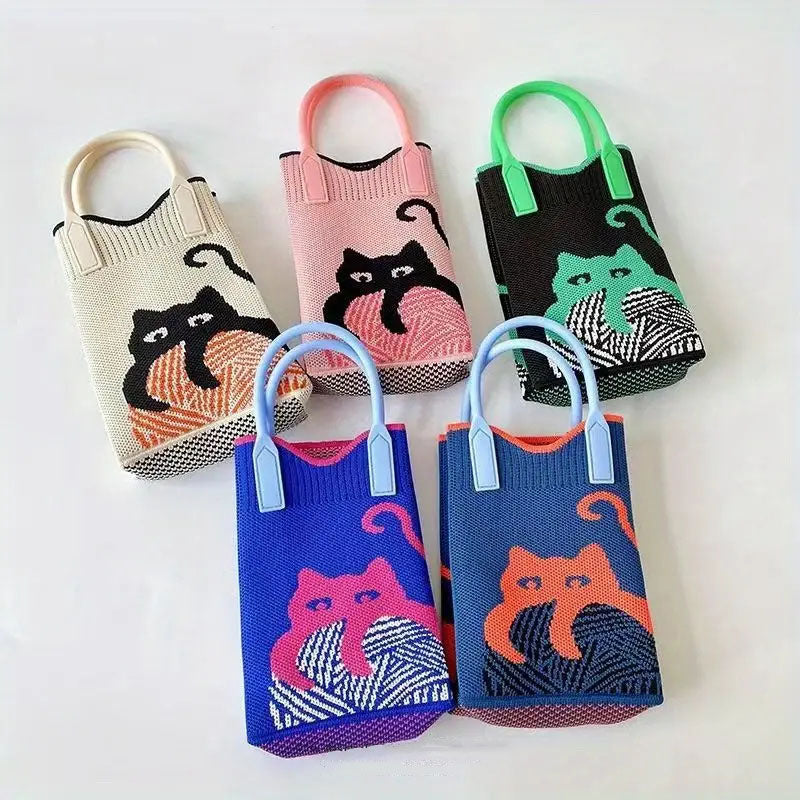 Gestrickte Tasche Mit Cartoon-Katze