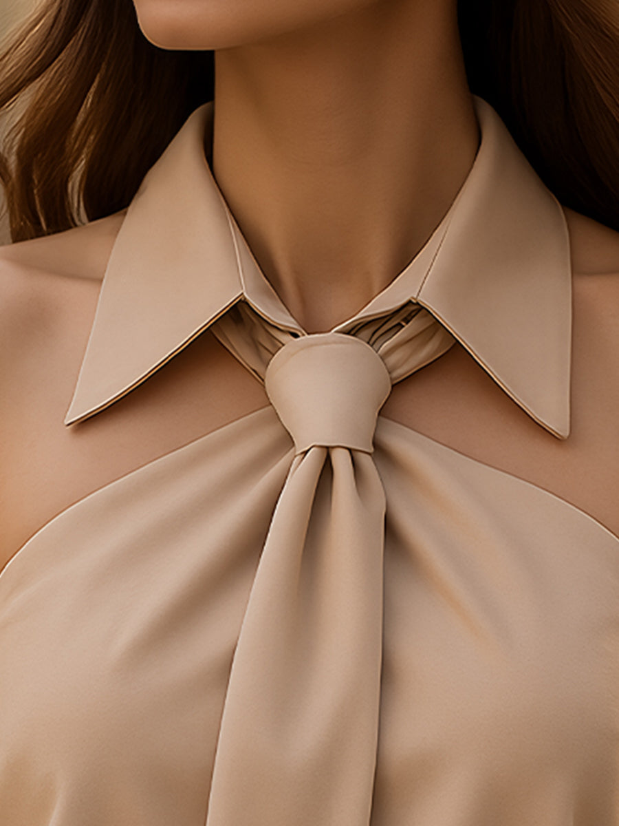 Camicetta Elegante Senza Maniche con Collo Halter e Fiocco al Collo