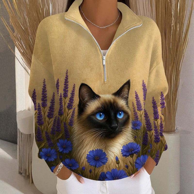 Vintage Sweatshirt Mit Katzenprint