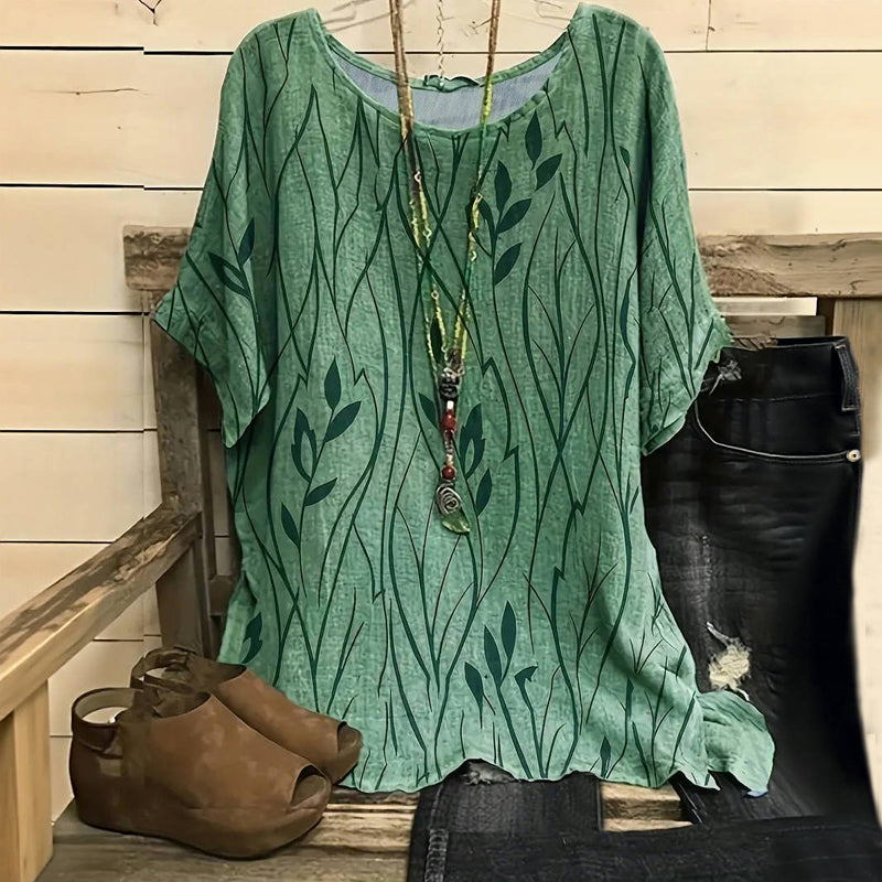Vintage-Bluse Mit Blattdruck