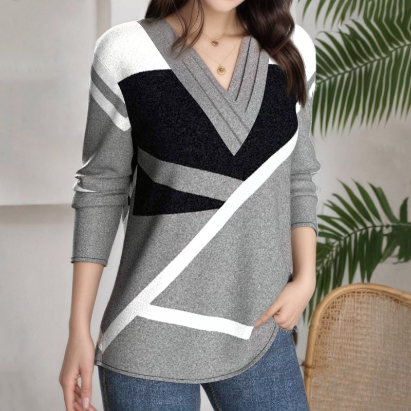 【Lange Ärmel】Lässige Bluse Mit Farbblock
