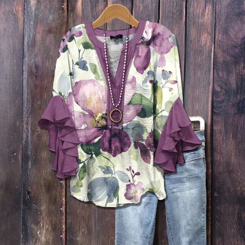 Vintage-Bluse Mit Blumendruck