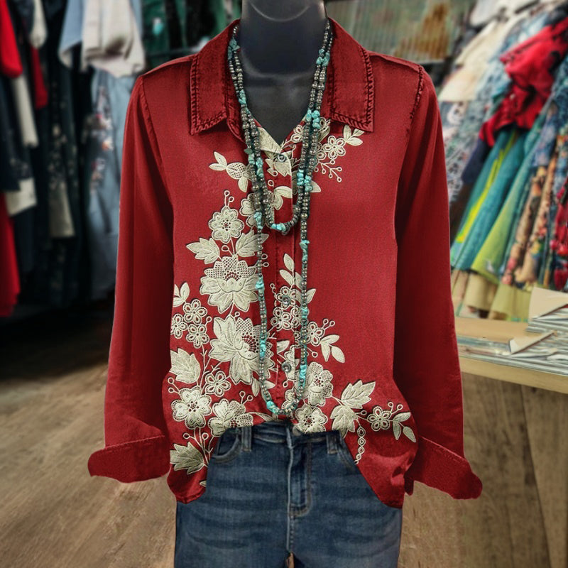 Vintage-Bluse Mit Blumendruck