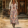 【Lange Ärmel】Vintage-Kleid Mit Blumendruck