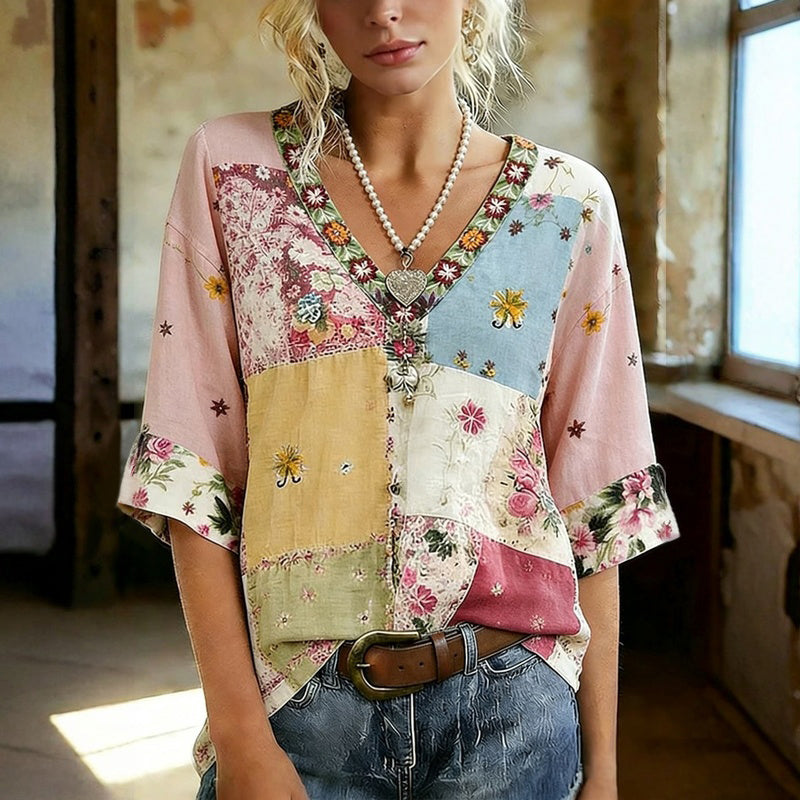 Bluse Mit Vintage-Blumenmuster