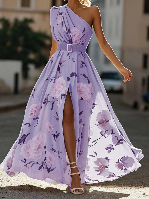 Abito Maxi Monospalla Floreale Verde