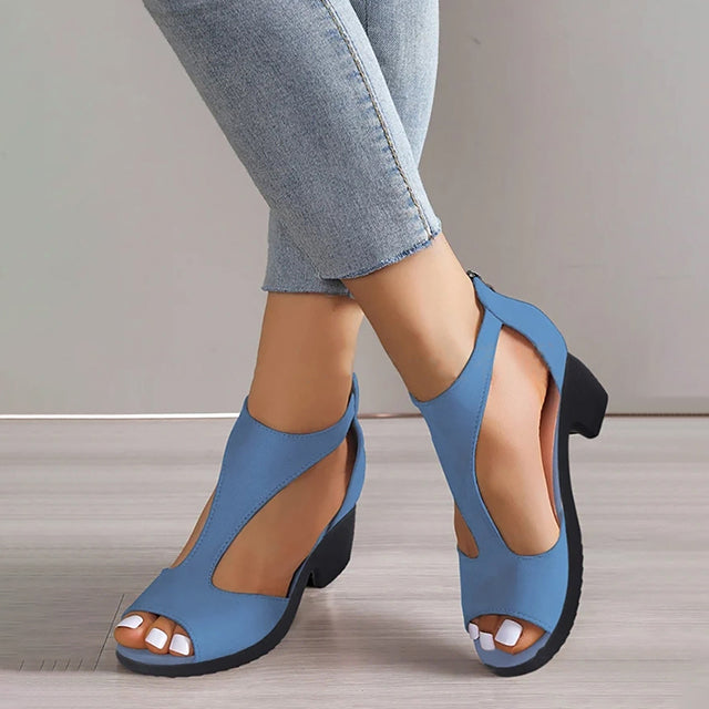 Peeptoe-Sandalen Mit Klobigem Absatz