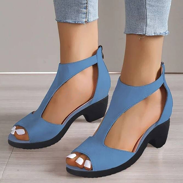 Peeptoe-Sandalen Mit Klobigem Absatz