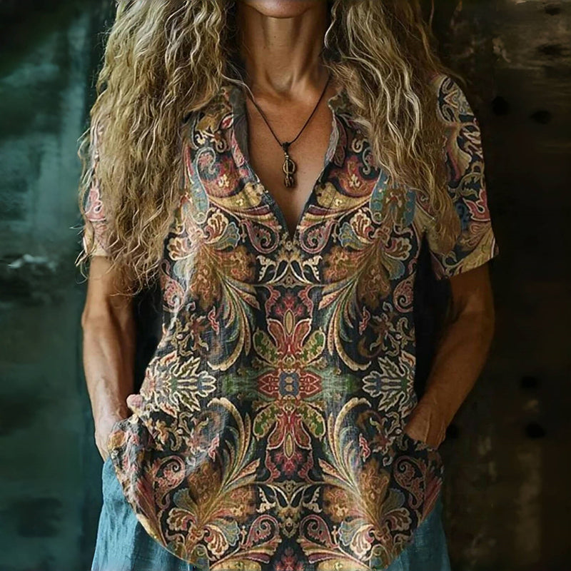 Vintage-Bluse Mit Ethnischem Print