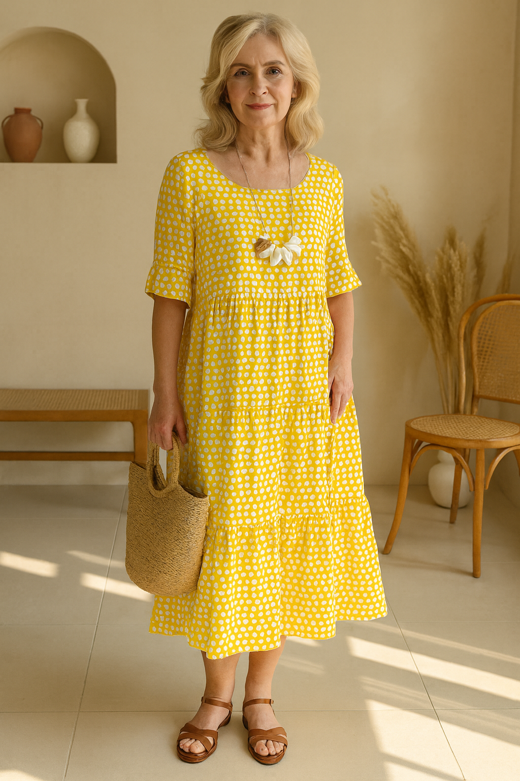 Iris | vestido midi de manga corta color arena