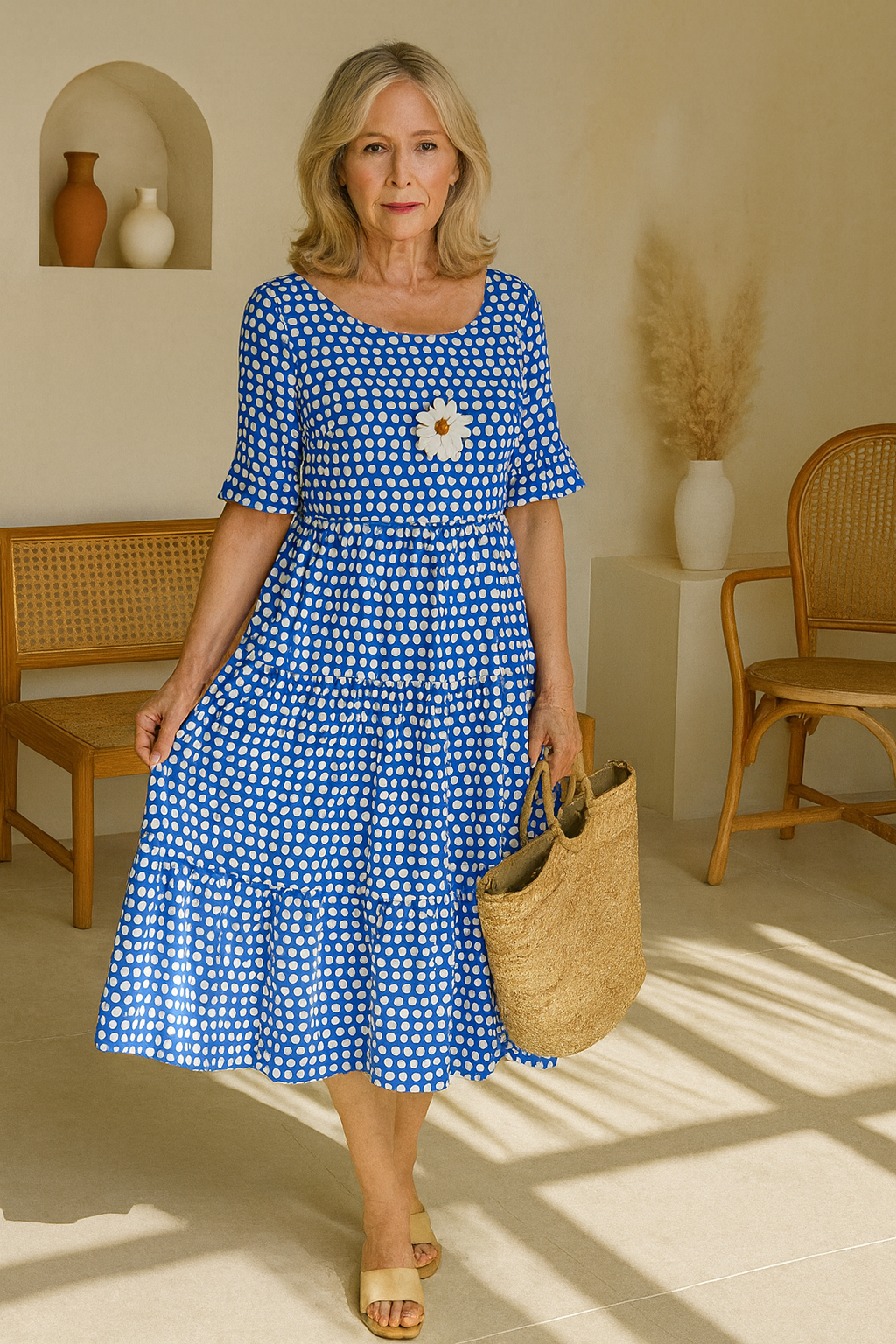 Iris | vestido midi de manga corta color arena