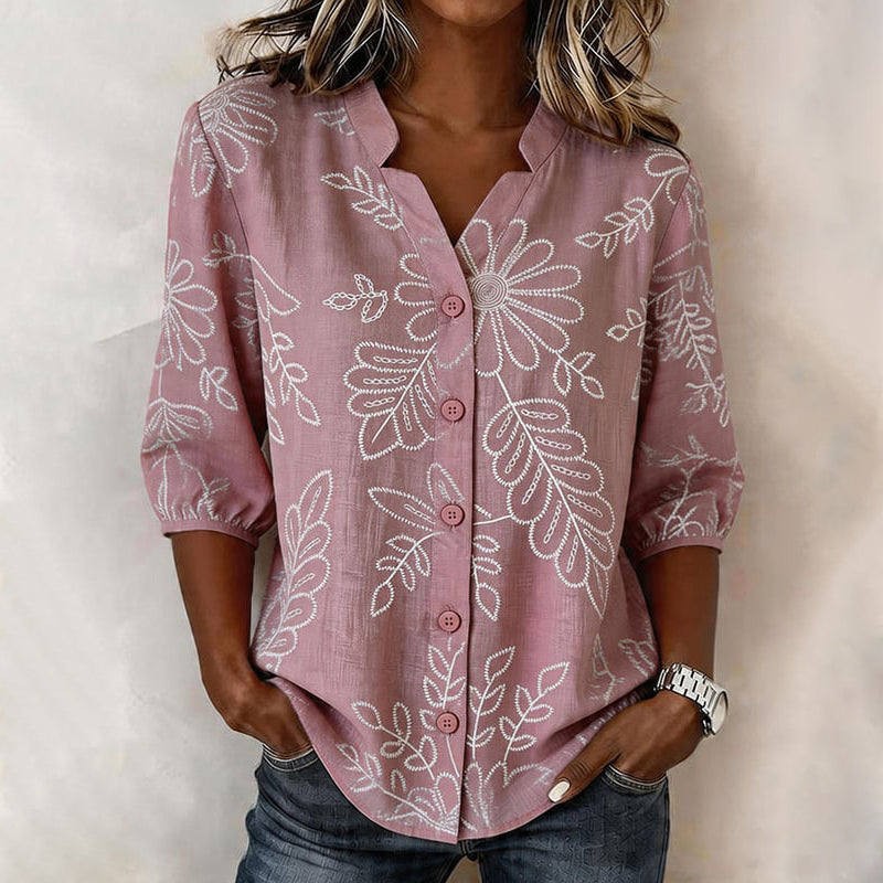 Vintage-Bluse Mit Blattdruck