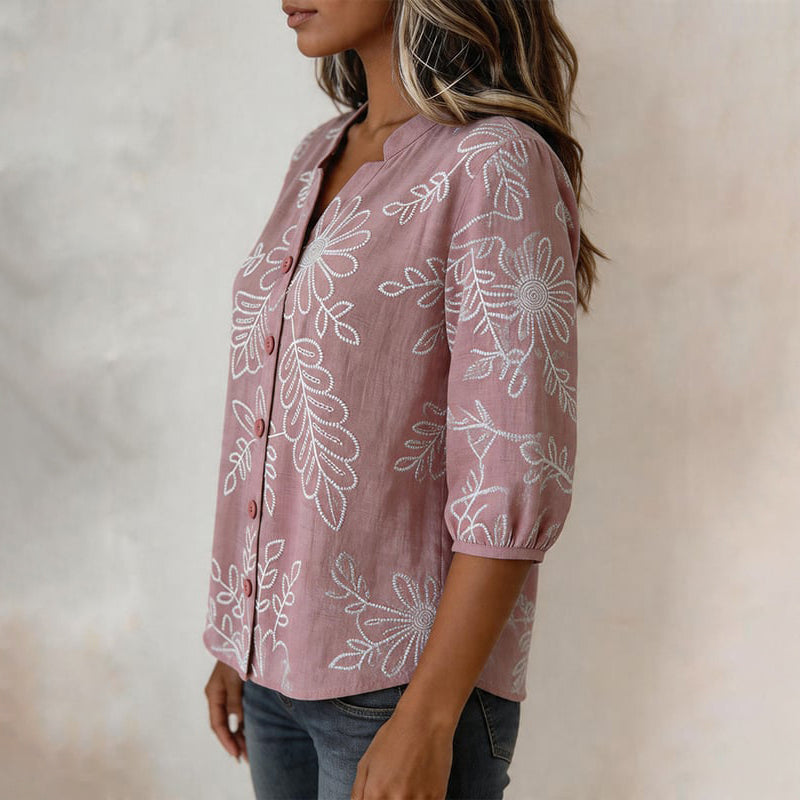 Vintage-Bluse Mit Blattdruck