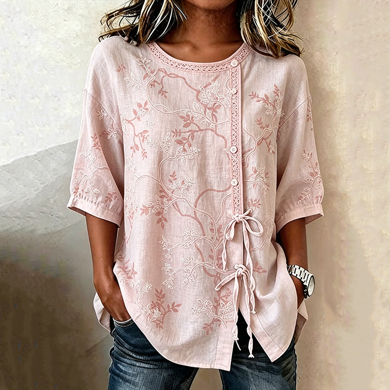 Vintage-Bluse Mit Blattdruck