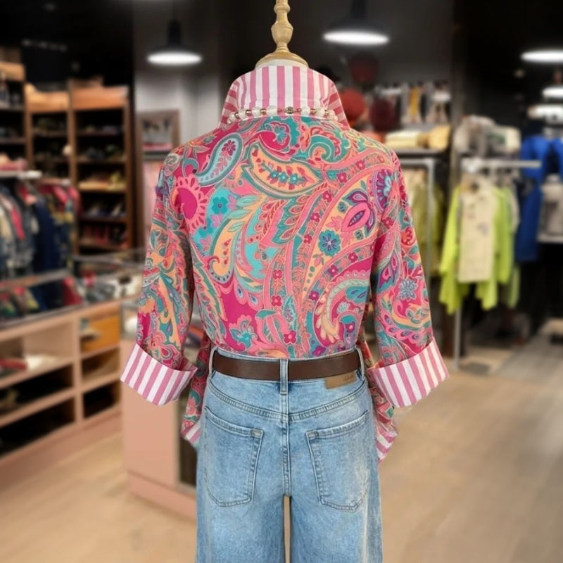 Vintage-Bluse Mit Ethnischer Druck
