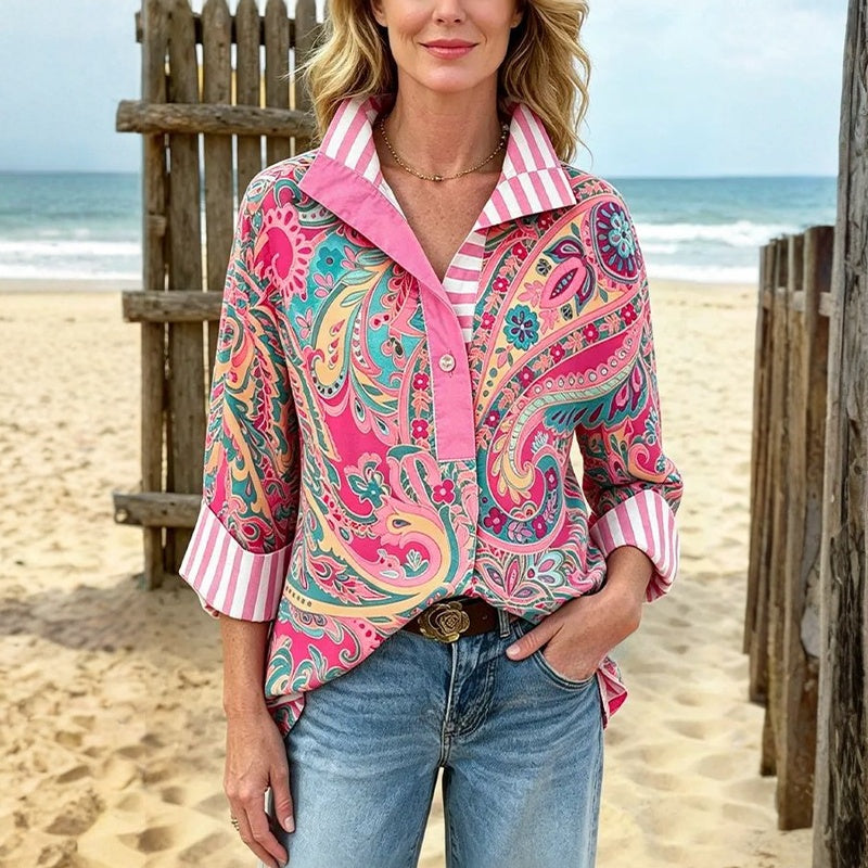 Vintage-Bluse Mit Ethnischer Druck