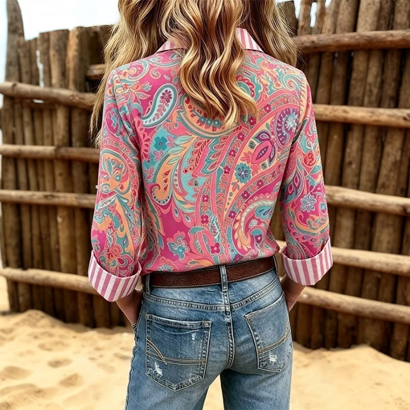 Vintage-Bluse Mit Ethnischer Druck