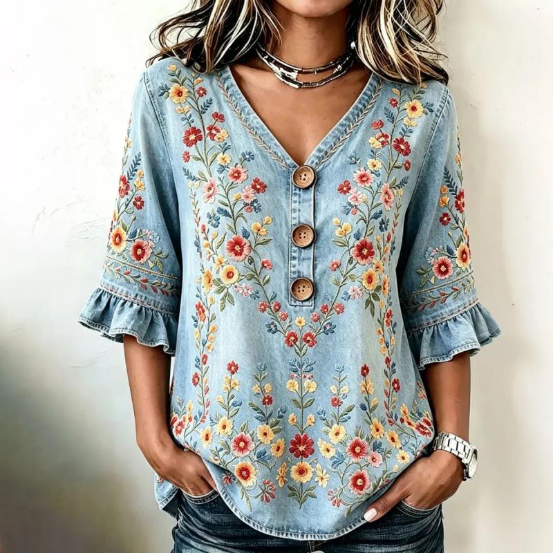 Vintage-Bluse Mit Blumenmuster