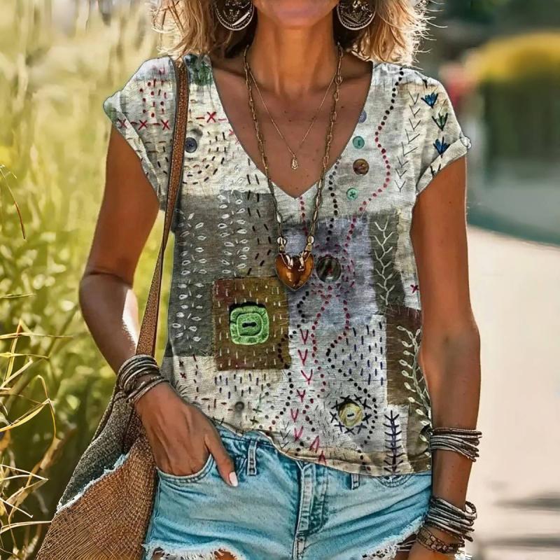 Vintage-T-Shirt Mit Abstraktem Aufdruck