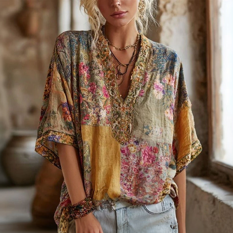 Vintage-Bluse Mit Blumendruck
