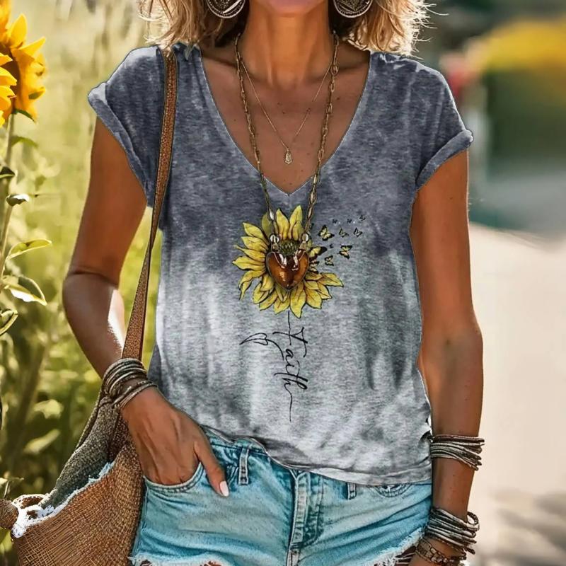 Farbverlaufs-T-Shirt Mit Blumendruck