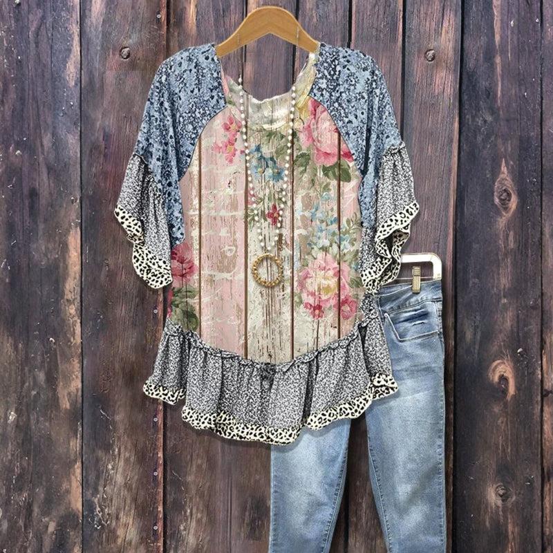 Vintage-Bluse Mit Blumen-Patchwork